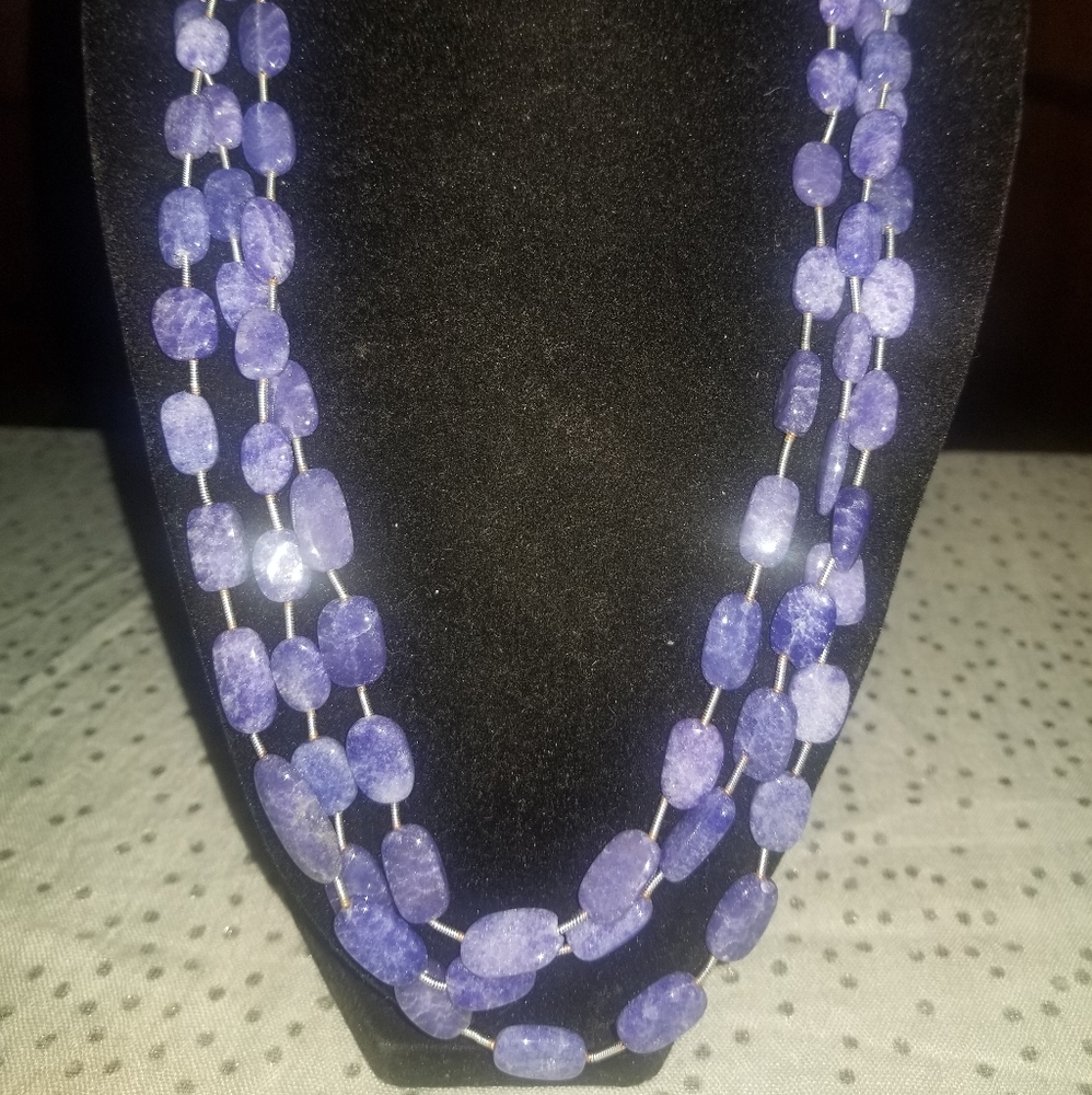 NWT  3 Line Genuine Sapphire Beads Handmade Necklace